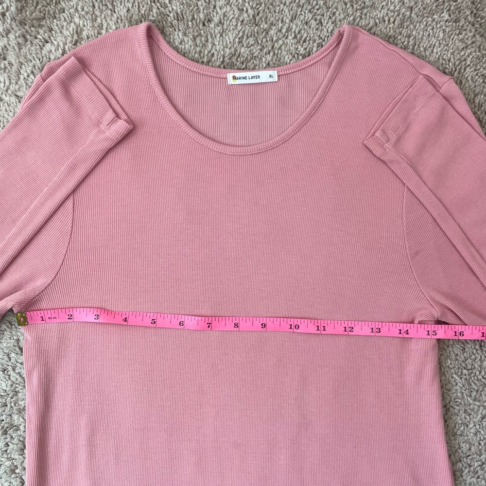 Marine Layer Dusty Pink Lexi Rib Crew Tee Stretch Tencel Long Sleeve Size XL - Picture 11 of 16